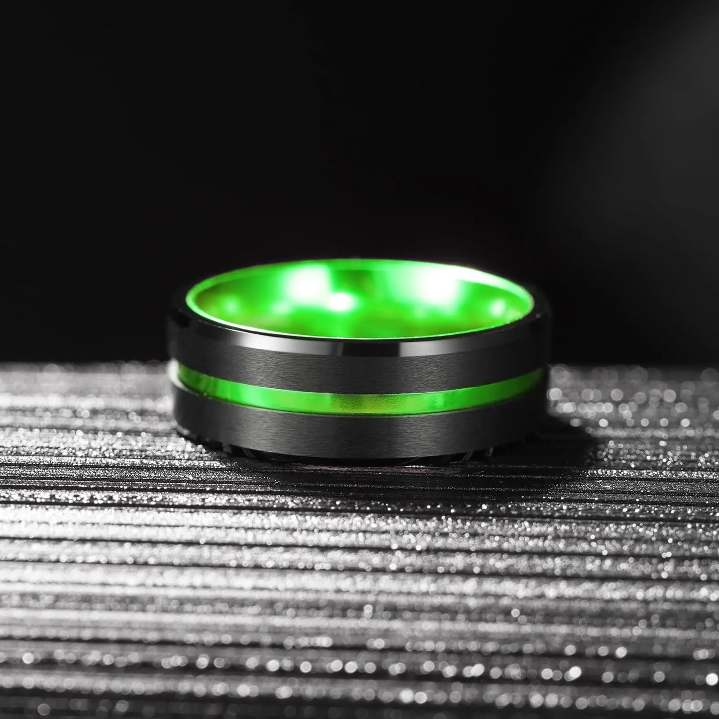 Trendy 8mm Green Color Groove Beveled Edge Titanium Wedding Rings For Men Black Brushed Stainless Steel Ring Men Wedding Bands