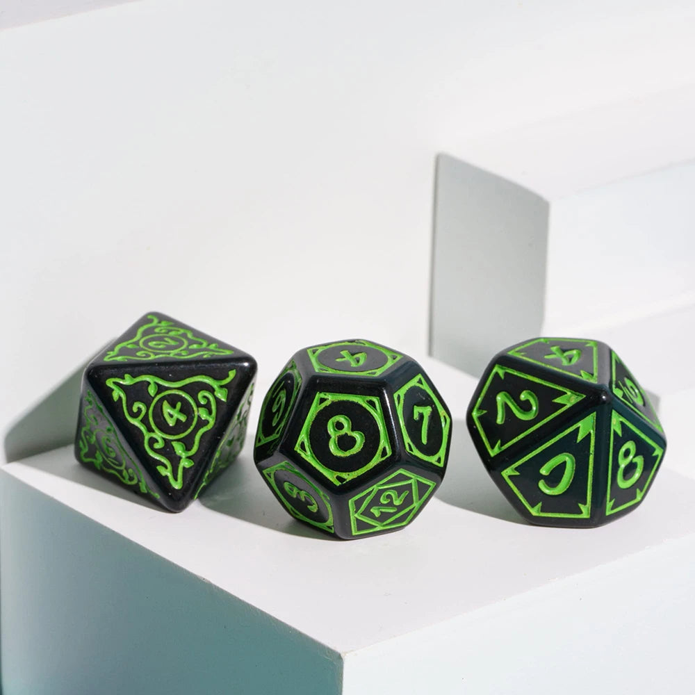 Poludie 7Pcs/Set New Dice Set Druid Green Marbled D4~D20 DND Polyhedral Dice for Role Playing Dice Board Game D&D