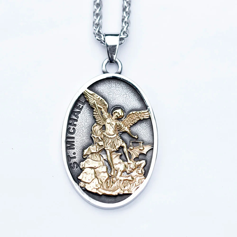 new Men Stainless Steel Archangel St.Michael Guardian Pendant Necklaces Fashion Jewelry Creativity Chains Gifts