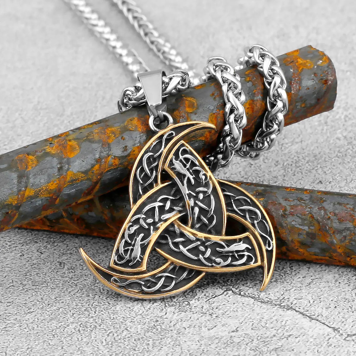 Nordic Totem Amulet Rune Necklace Retro Geometric Pattern Stainless Steel Jewelry Viking Punk Pendant Men's Fashion Jewelry Gift