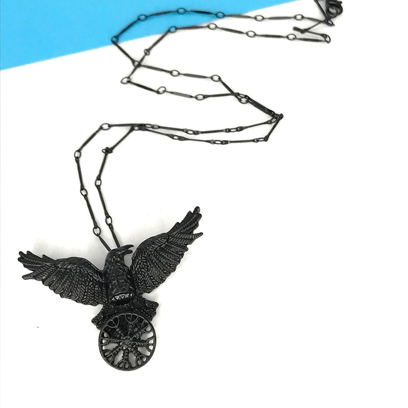 Vintage Goth Black Raven Pendant Necklace For Women 2022 Dark Viking Mystic Symbol Retro Hippie Unisex