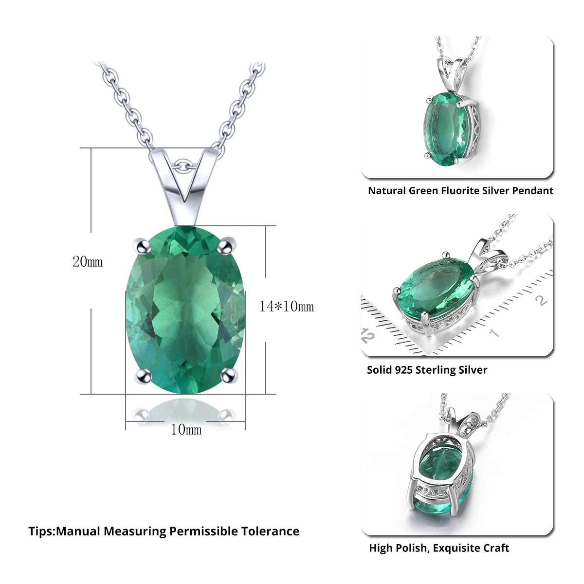 Natural Green Fluorite Solid Sterling Silver Pendants 6.6 Carats Genuine Gemstone Classic Simple Design Women New Year Gifts