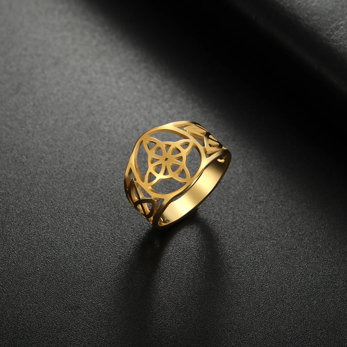 LIKGREAT Witch Knot Ring for Women Men Hollow Stainless Steel Finger Rings Celtic Vintage Amulet Protection Couple Jewelry Gifts
