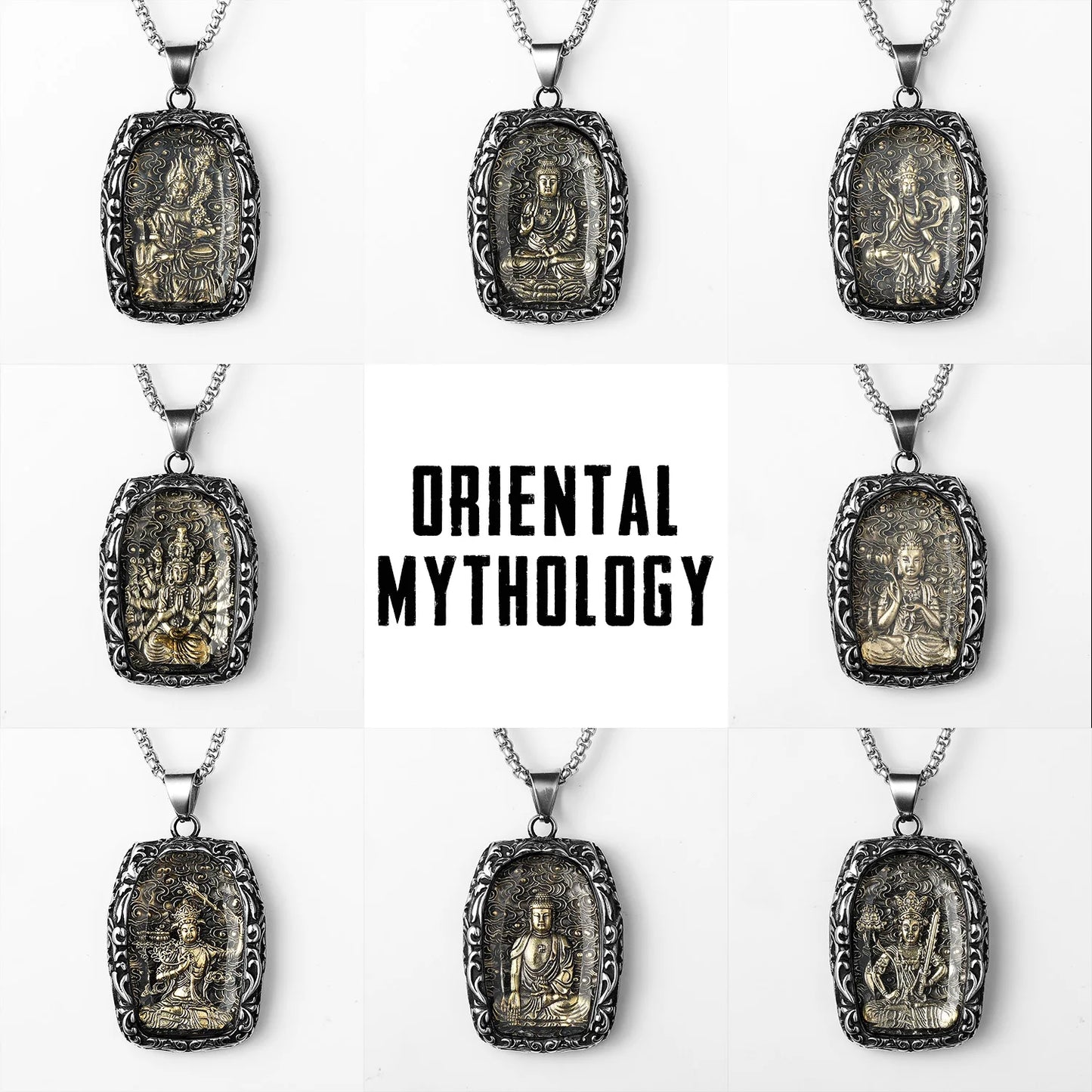 Buddhism Buddha Glass Stainless Steel Men Necklaces Pendant Chain Powerful Amulet Vintage Cool For Women Jewelry Gifts Wholesale