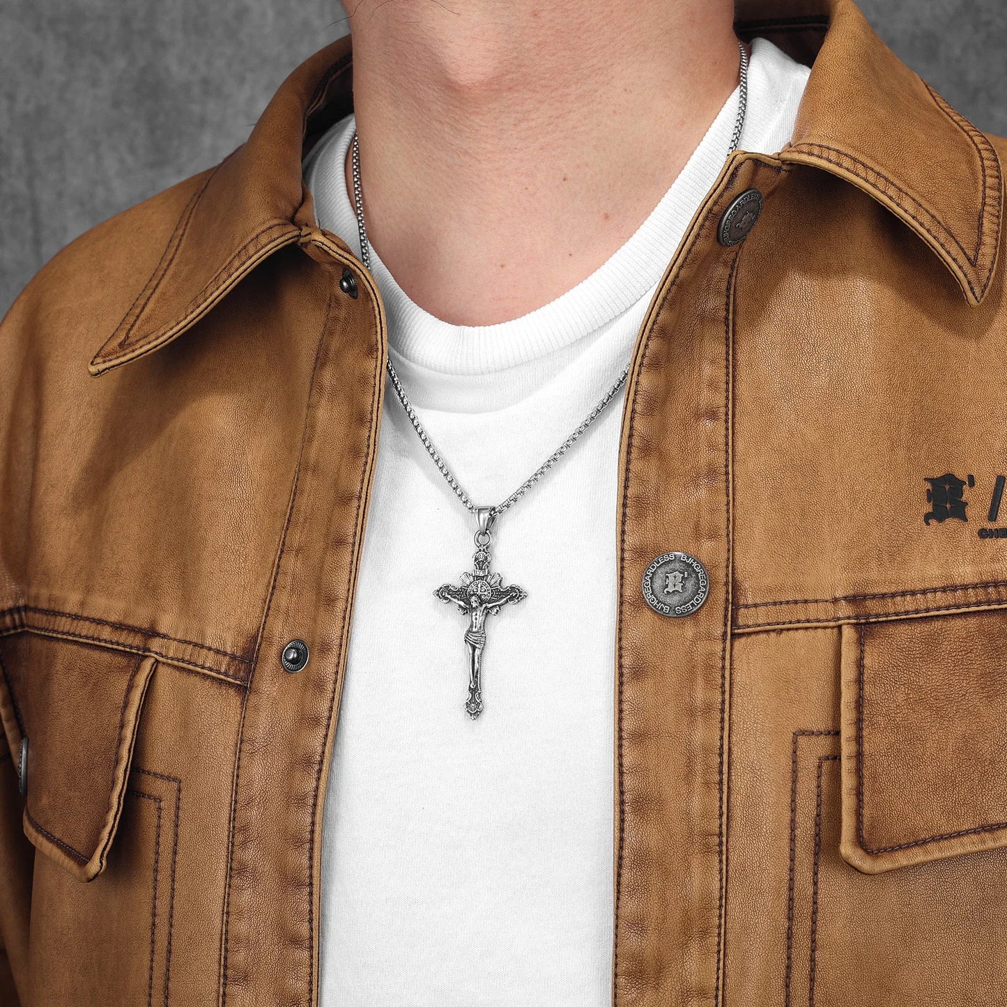 INRI Jesus Cross Exorcism Amulets Stainless Steel Men Necklaces Pendant Chain Punk For Women Fashion Jewelry Gifts Wholesale