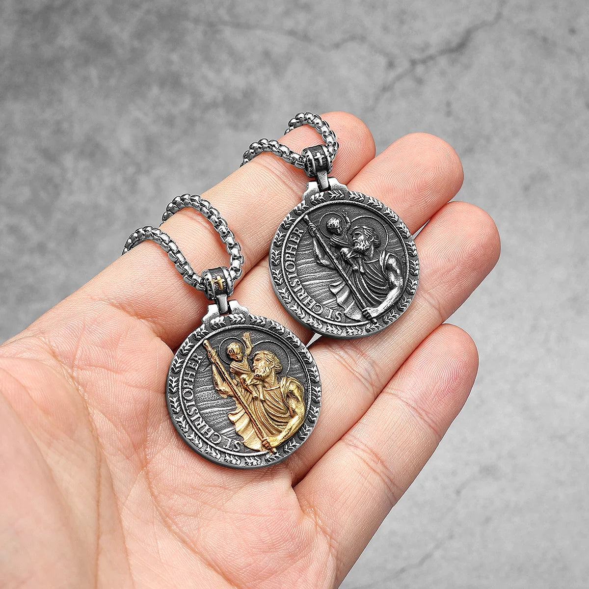 Exorcism Patron St.Christopher Amulets Stainless Steel Men Necklaces Pendant Chain Punk Women Fashion Jewelry Gifts Wholesale