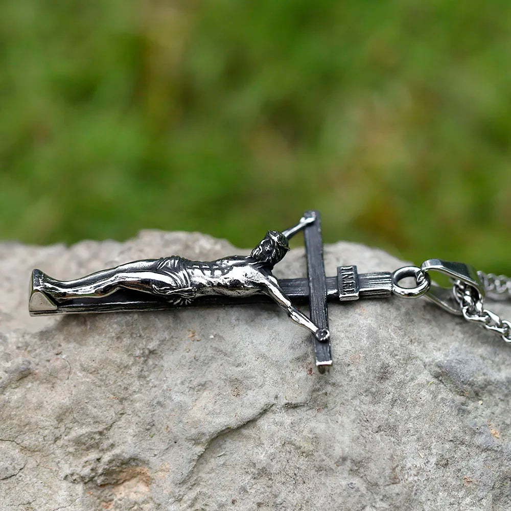 2022 NEW Men's 316L stainless-steel n Jesus Cross Amulet Pendant Necklace for teens punk biker Jewelry Gift free shipping