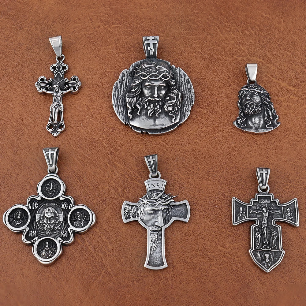 Classic Jesus Cross Series Stainless Steel Necklaces for Men Women Vintage Belief Powerful Amulet Pendant Jewelry Gift