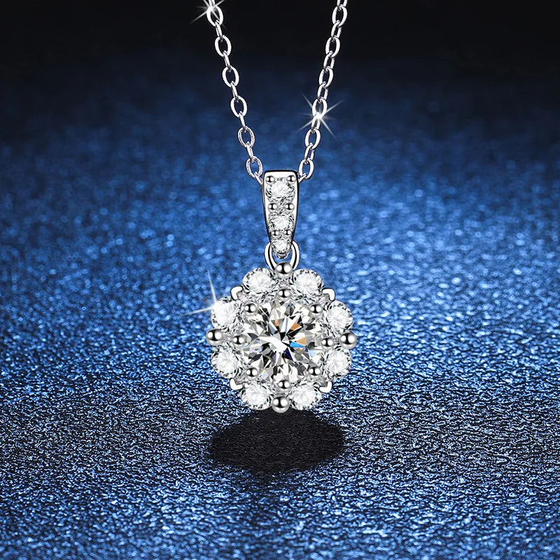 S925 Sterling Silver Pendant Mosang Stone Necklace Full Row Zircon Sun Flower Necklace 1 Carat D Color moissanite