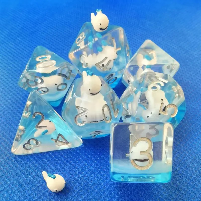 New DND Upscale 7Pcs Resin Dice Set Polyhedral Inline Animal D4 D6 D8 D10 D12 D20 Dices for RPG Board Game and Tabletop Games Whale