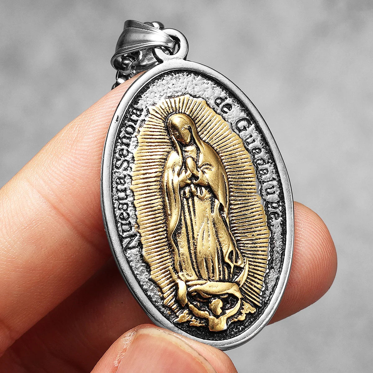 Catholic Guadalupe Powerful Amulet Rose Stainless Steel Men Necklaces Pendant Chain Vintage For Women Jewelry Gifts Wholesale