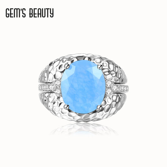 Gem's Beauty 925 Silver Sterling Rings For Women Trendy Aquamarine-blue Calcedony Fashion Jewelry Dating Gifts Finger Rings