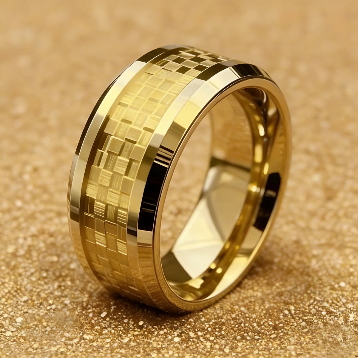 Gold Color Carbon Fiber Inlay Rings For Men, Luxury 8MM Men Gold Color Stainless Steel Rings, Wedding Band Jewelry Drop Shipping