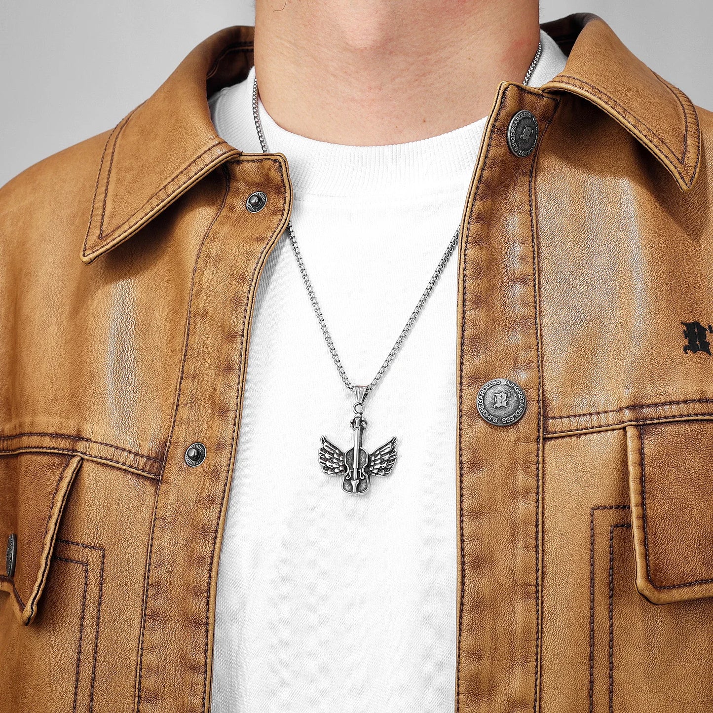 Angel Wing Violin Stainless Steel Men Necklaces Pendant Chain Punk For Women Fashion New In Jewelry Gifts Wholesale Dropshiping