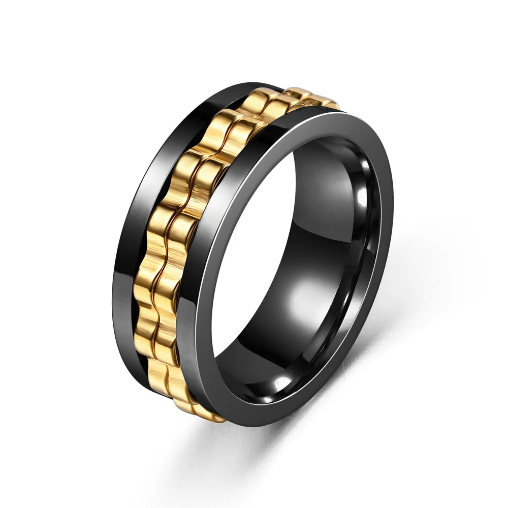 Stainless Steel Ring For Men Gear Chain Rotating Spinning Fidget Rings Punk Jewelry Size 6-13