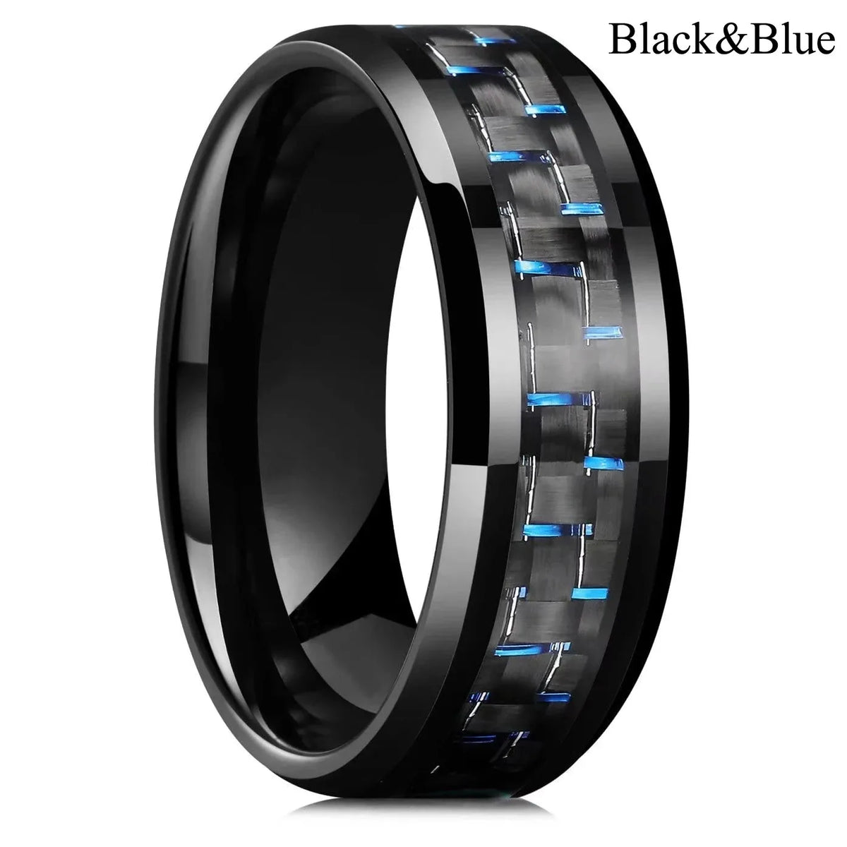 Gold Color Carbon Fiber Inlay Rings For Men, Luxury 8MM Men Gold Color Stainless Steel Rings, Wedding Band Jewelry Drop Shipping