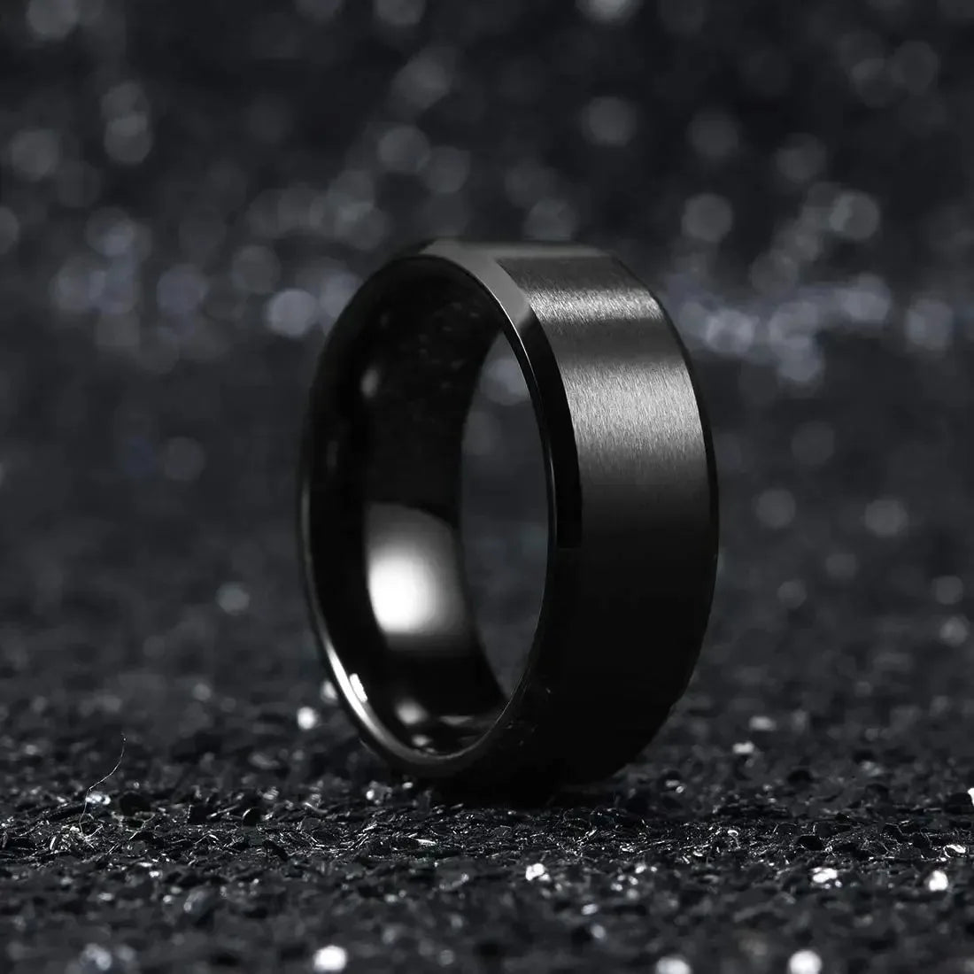 Simple 8mm Black Stainless Steel Rings For Men Women Matte Finish Beveled Edge Men Wedding Rings Party Jewelry Gifts Drop ship