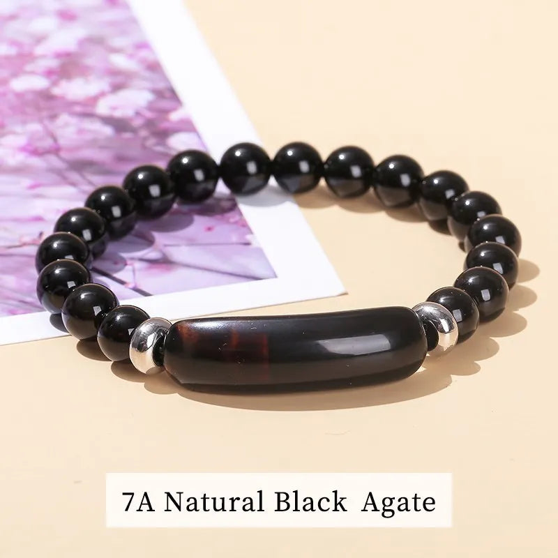 JD Natural Stone Tiger Eye Amethyst Rectangle Bar Charm Bracelet Women Men Healing Stone Powder Crystal Rough Chakra Jewelry