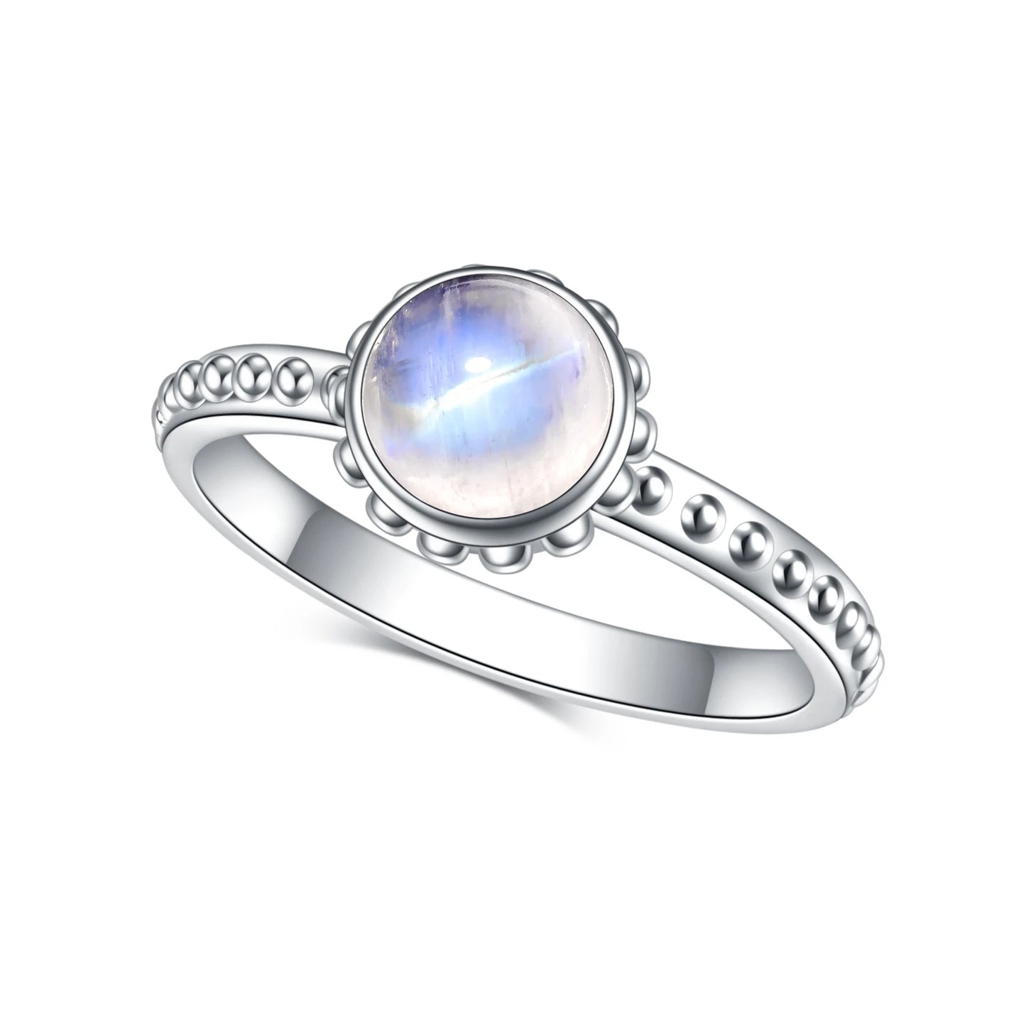 GEM'S BALLET Textured Milky Blue Moonstone Ring in 925 Sterling Silver, Stylish Gemstone Ring, Moonstone Jewellery, Gift for Her 925 Sterling Silver Moonstone