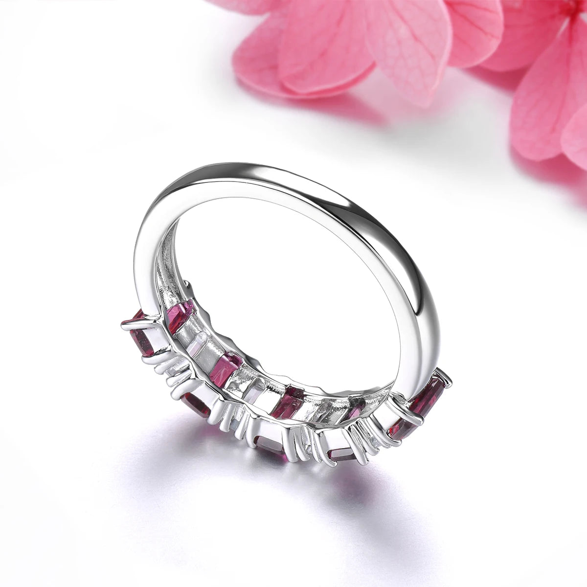 Natural Rhodolite Garnet White Topaz Silver Rings 2.8 Carats Octagon Cut Women Romantic Classic Design S925 Fine Jewelrys