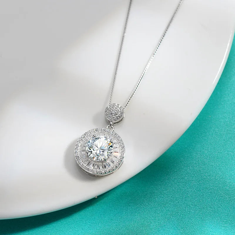 S925 sterling silver 2 carat moissanite diamond necklace round pendant versatile high-end daily wear gift for girlfriend 2CT