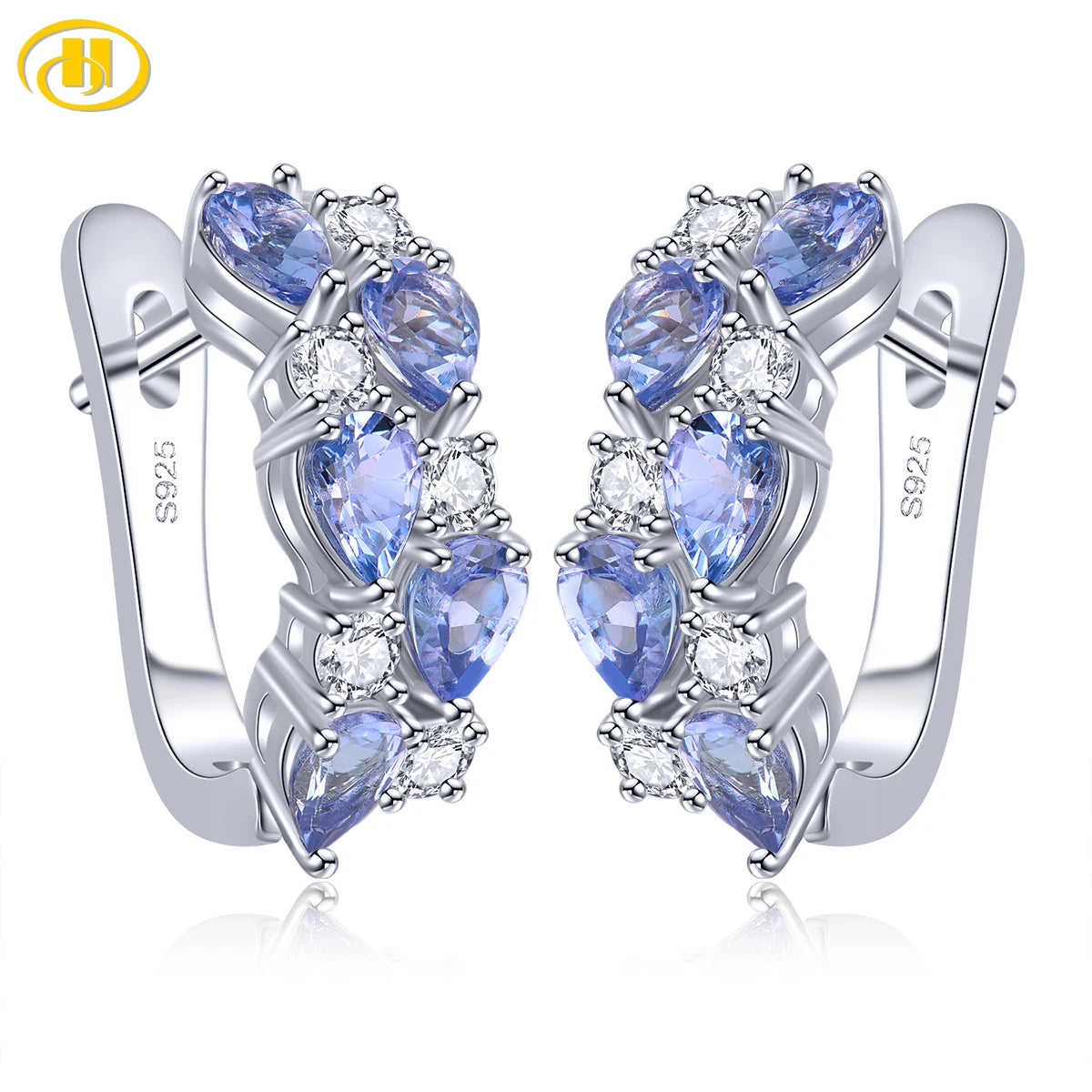 Natural Tanzanite Sterling Silver Clip Earring 1.3 Carats Genuine Light Blue Gemstone Romantic Style S925 Fine Jewelry Design