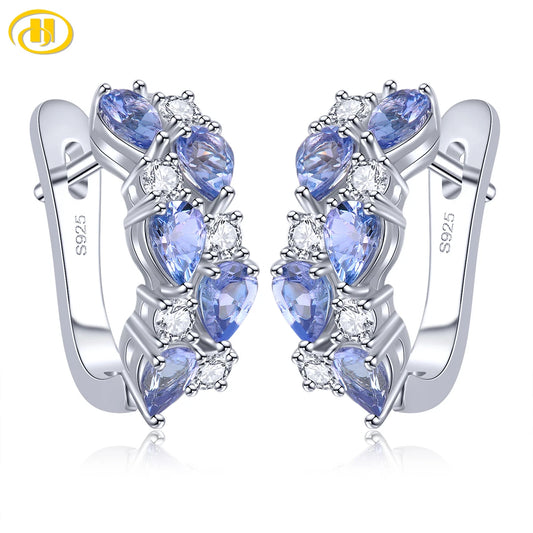 Natural Tanzanite Sterling Silver Clip Earring 1.3 Carats Genuine Light Blue Gemstone Romantic Style S925 Fine Jewelry Design