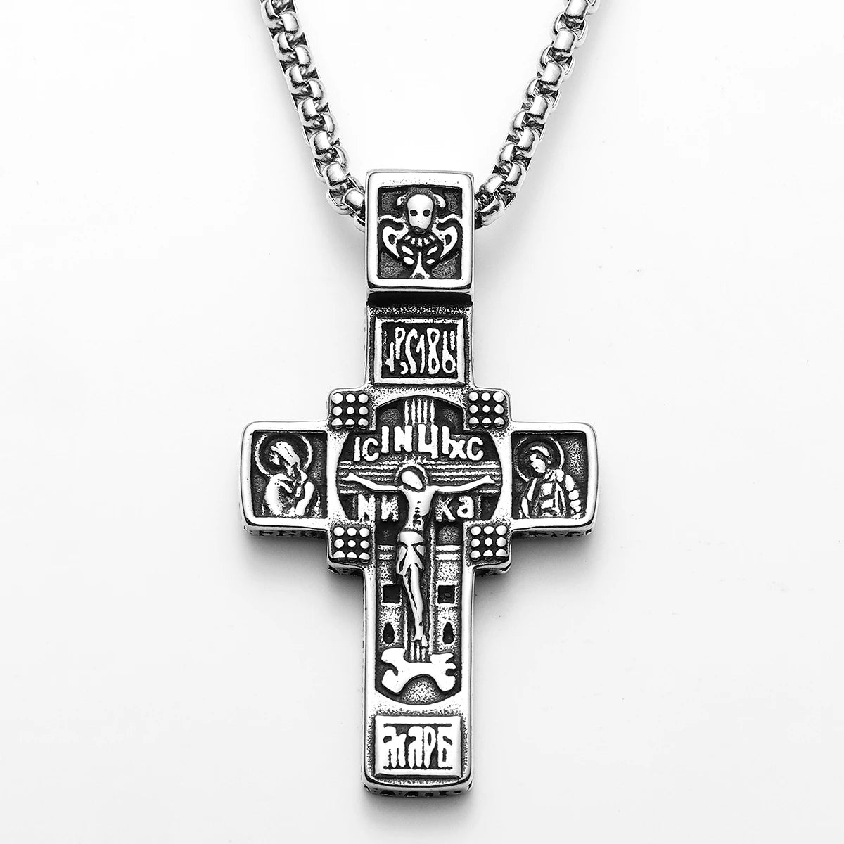 Jesus Carving Cross Amulets Stainless Steel Men Necklaces Pendant Chain Punk Women Fashion Jewelry Gifts Wholesale Dropshiping