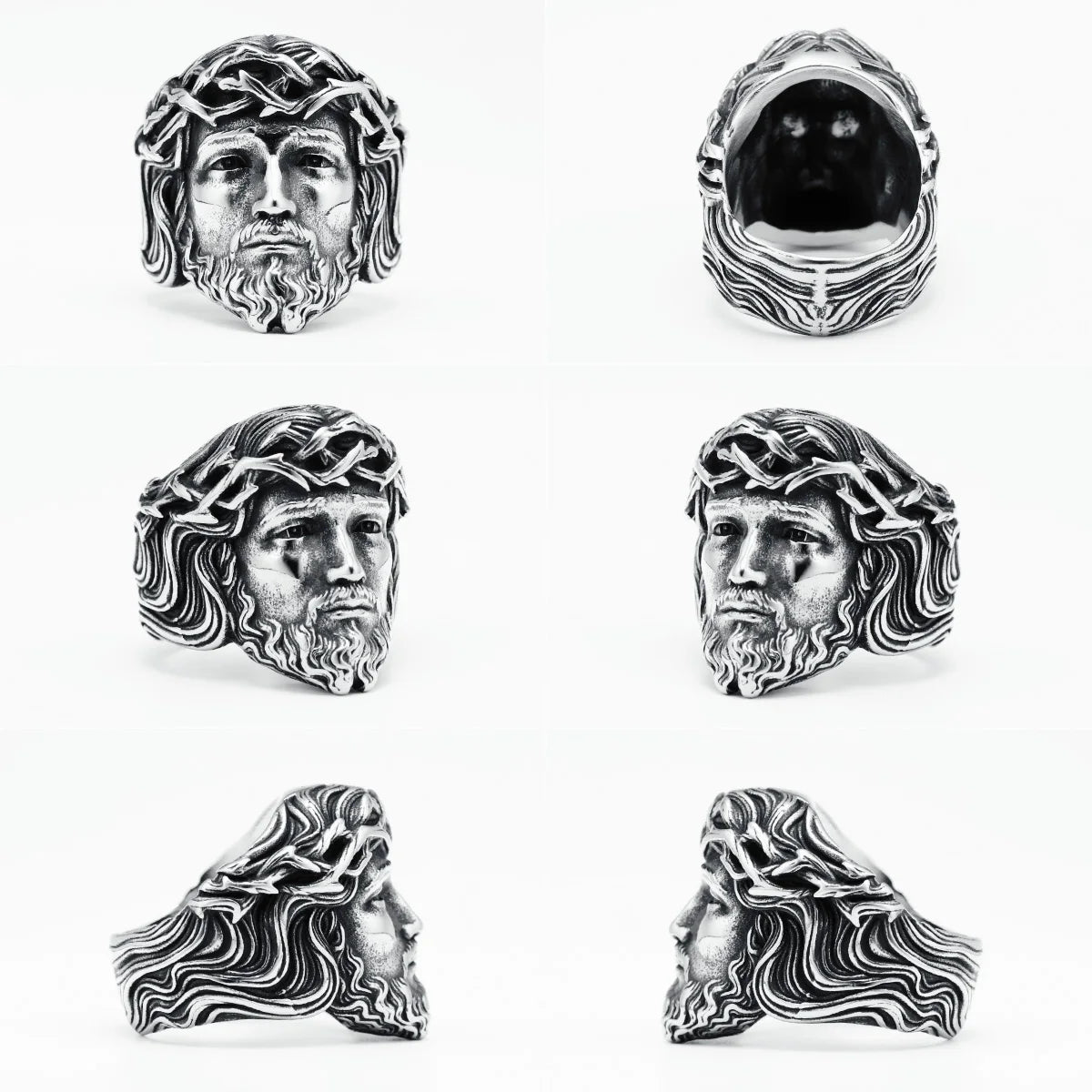 316L Stainless Steel Men Ring Christian Jesus Face Rings Religion Amulet Punk Rock for Male Biker Boyfriend Jewelry Best Gift