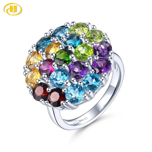 Natural Colorful Gemstone 925 Sterling Silver Rings Natural Gemstone Colorful Elegant Style Fine Jewelry Women Wedding Rings