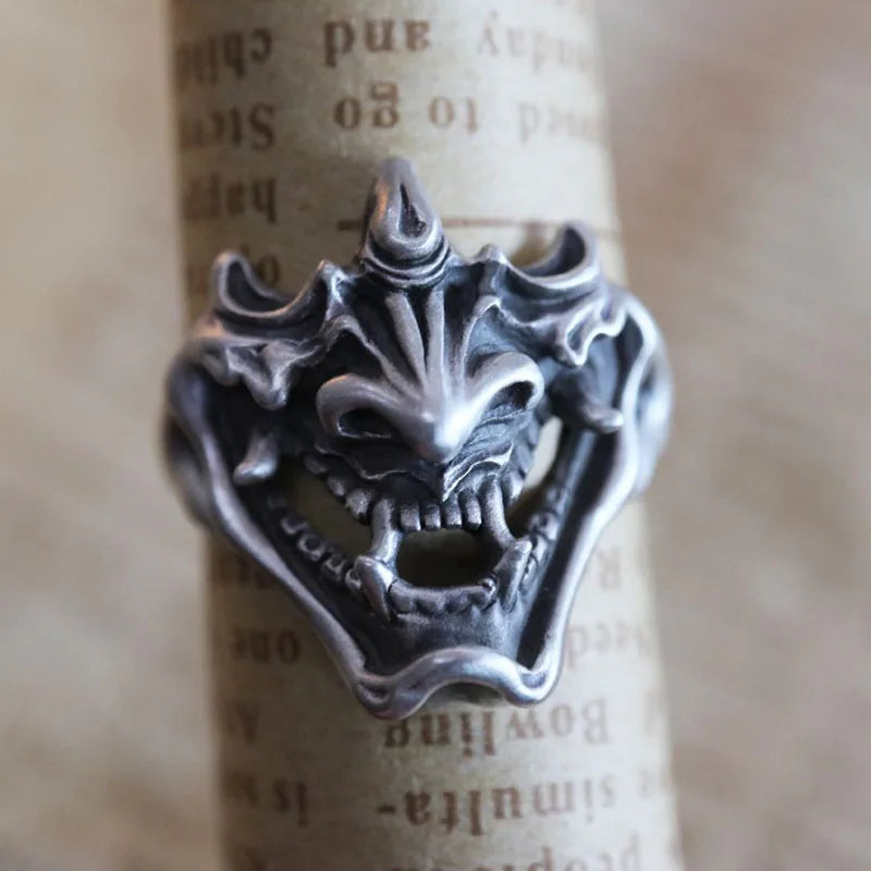 Korean Fashion Japanese Demon Samurai Mens Rings Gothic Punk Style Skeleton Open Thai Silver Adjustable Ring Fashion Jewelry