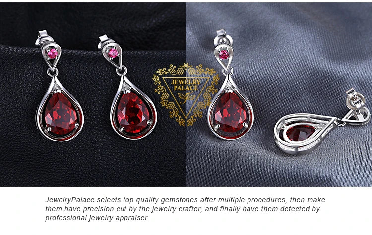 JewelryPalace Water Drop 7.6ct Created Red Ruby 925 Sterling Silver Dangle Drop Earrings for Women