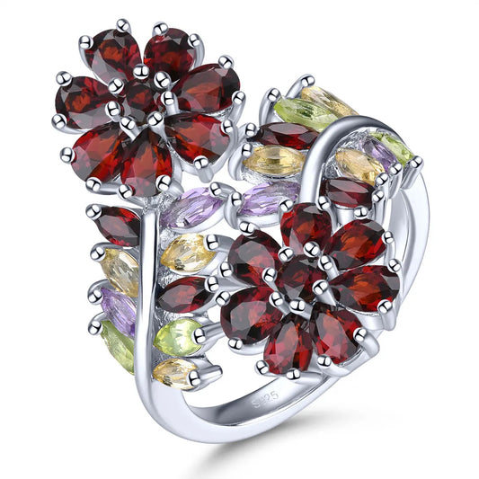 Natural Red Garnet Sterling Silver Rings 4.5 Carats Genuine Multicolor Gemstone Women Gorgerous Fine Jewelrys Anniversary Gifts Natural Garnet