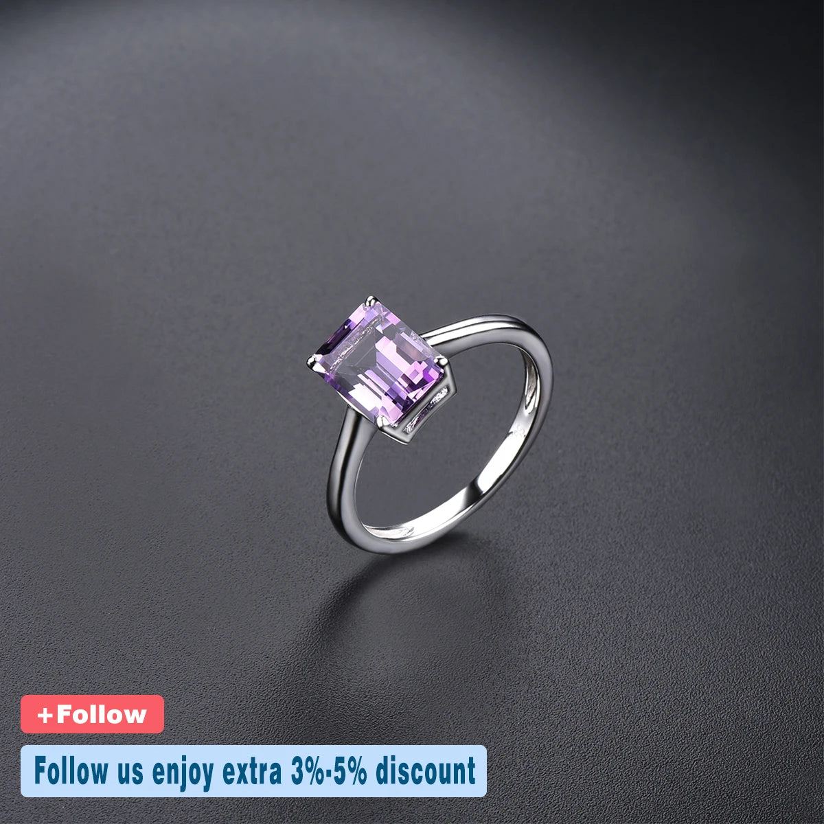 Natural African Amethyst Silver Women's Ring 2.39 Carat Octagon Cut Purple Crystal Classic Design Women Birthday Christmas Gift