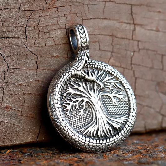 NEW Nordic Yggdrasil Viking Tree of Life Pendant Necklace Stainless Steel Vintage Ouroboros Necklace Men Amulet Jewelry