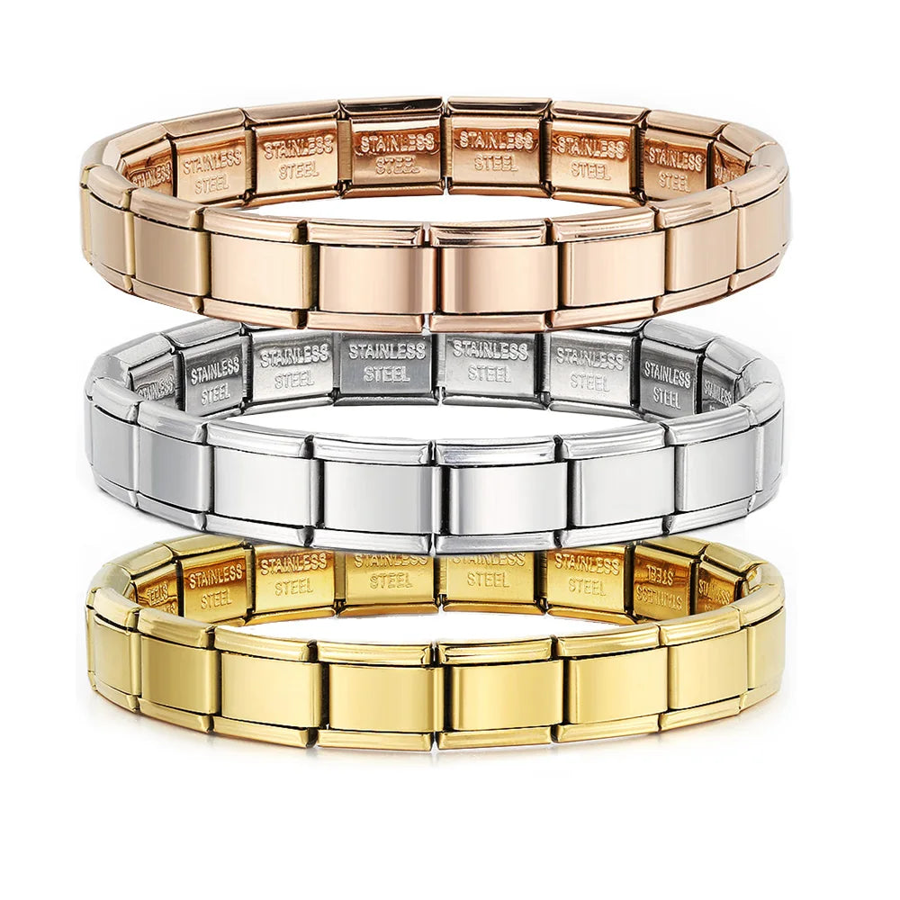 GEMOSA 9mm Width Italian Charm Bracelet Fashion Stainless Steel Bangle Elastic Link Chain High Quality Factory DIY