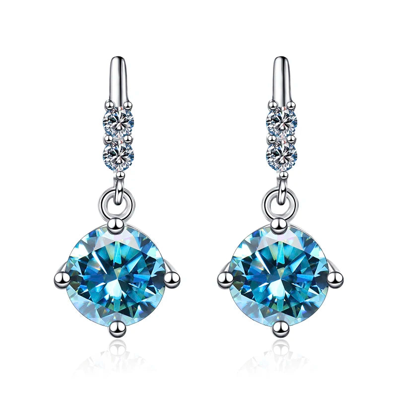 Butterflykiss 0.5/1.0CT Moissanite Drop Earrings For Women Sparkling Diamond S925 Sterling Silver With White Gold Plated Jewelry sea blue