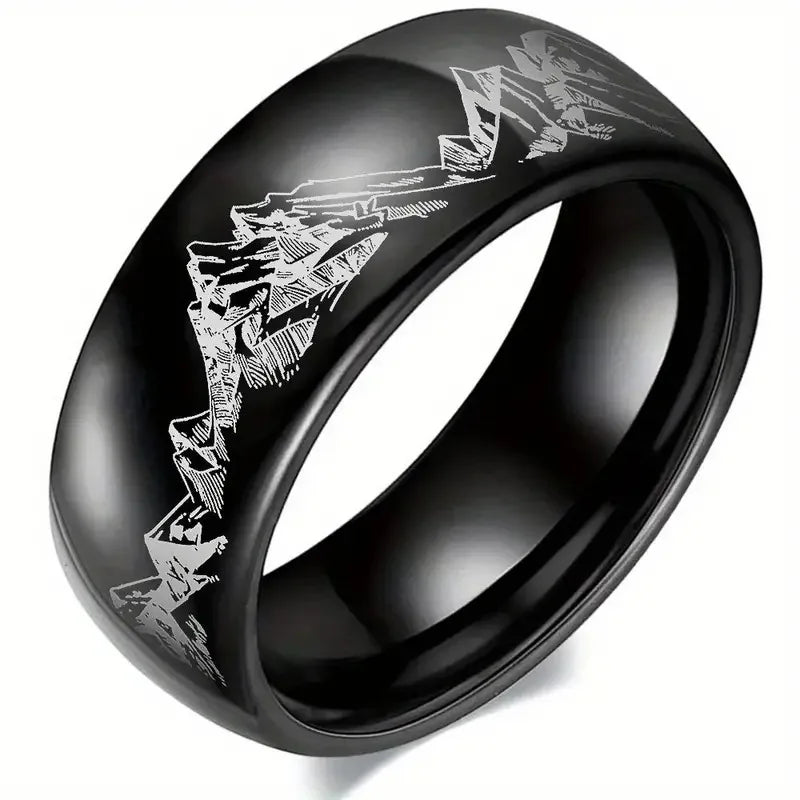 8MM Fashion Mountain Men Stainless Steel Jewelry Wedding Band Steel Rings Women Men Engagement Party Unisex Ring For Gift