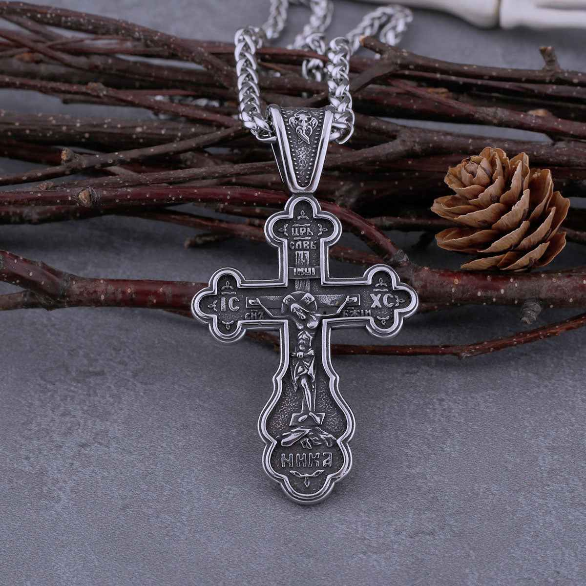 Stainless Steel Catholic Cross Necklace Men's Jesus Christ Faith Pendant Necklace Fashion Vintage Biker Jewelry