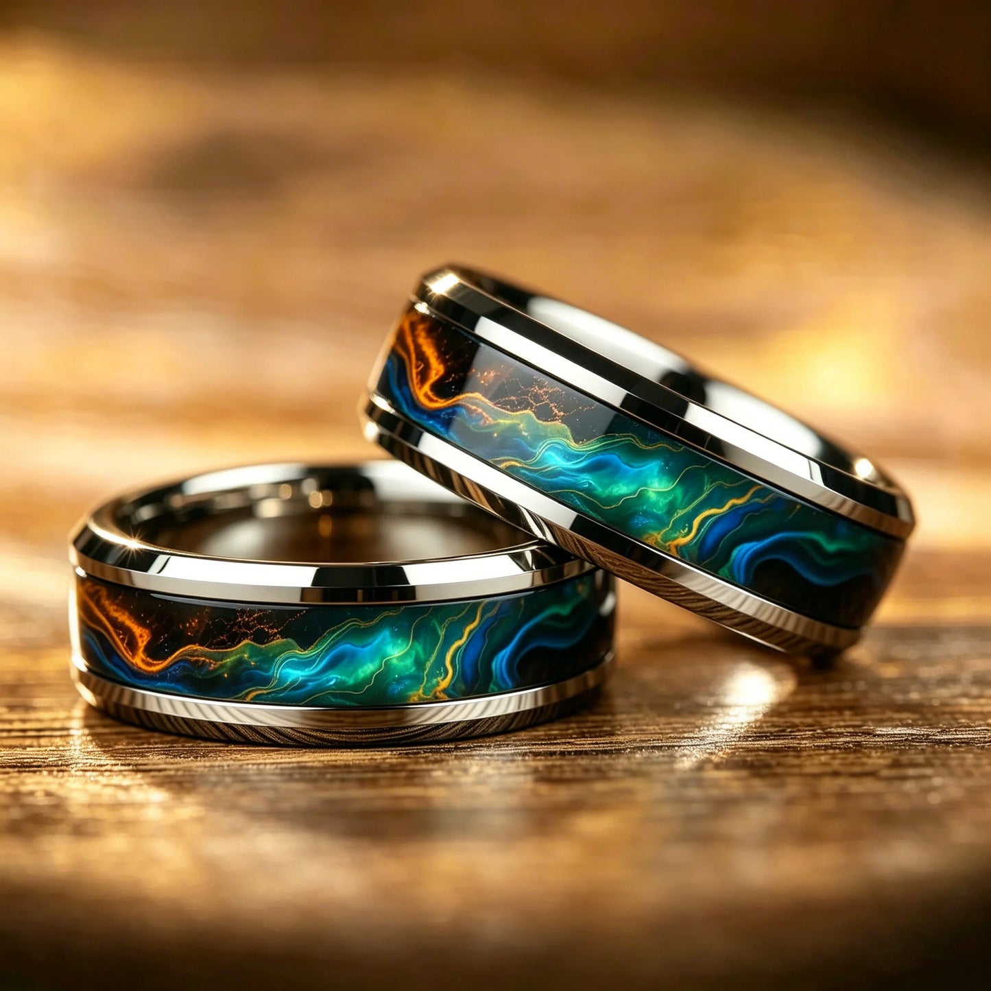 Fashion Men's Colorful Flame Aurora Stainless Steel Ring, High Polished Band, Cool Punk Biker Wedding Jewelry Drop Shipping