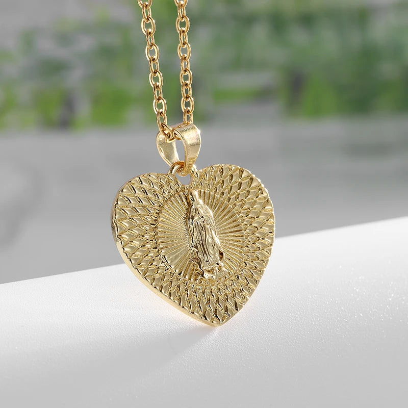 Classic Catholic Virgin Mary Square Pendant Necklace for Men Women Christian Religious Prayer Amulets Jewelry Gifts