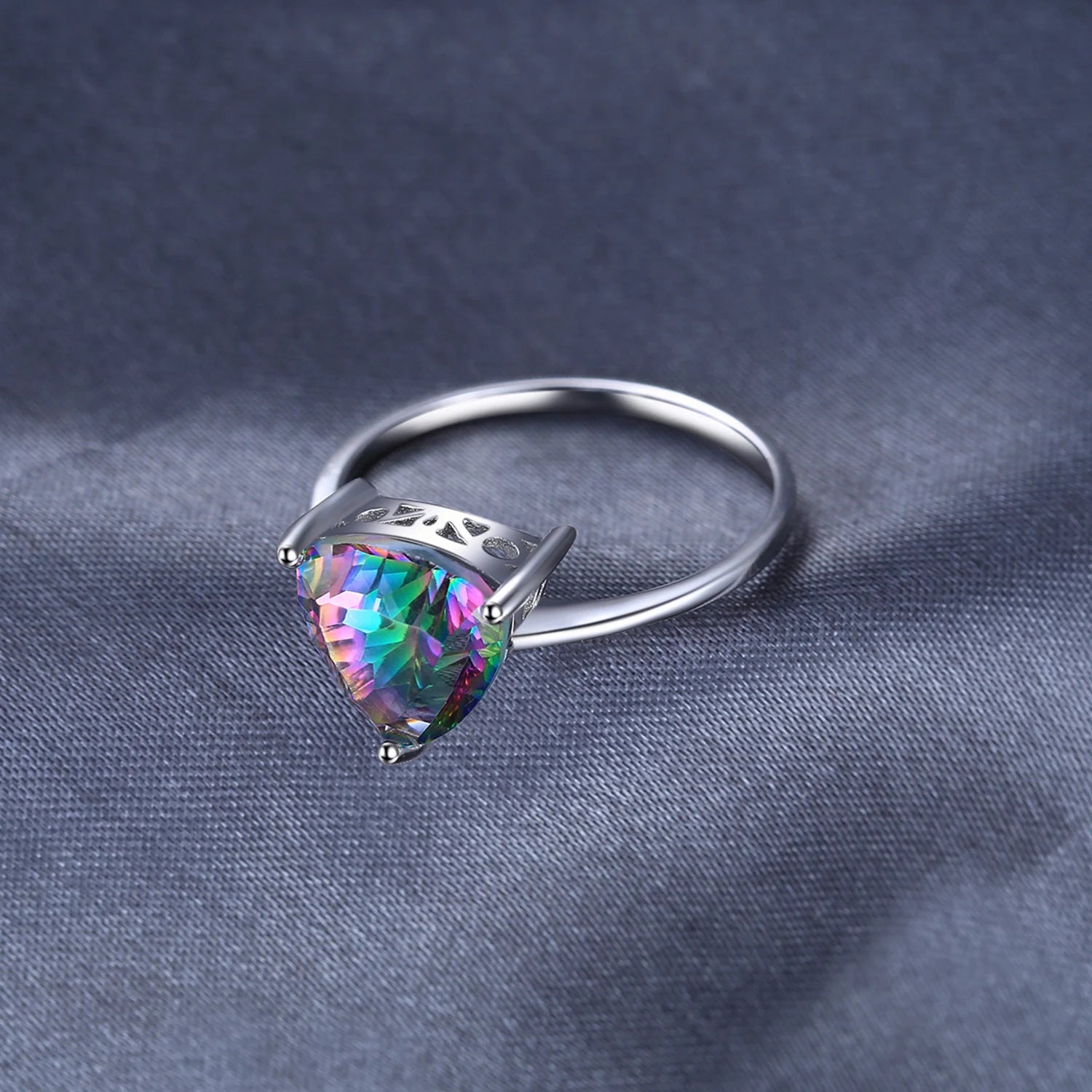 JewelryPalace 4.3ct Natural Rainbow Mystic Quartz 925 Sterling Silver Wedding Engagement Solitaire Ring for Women New Arrival