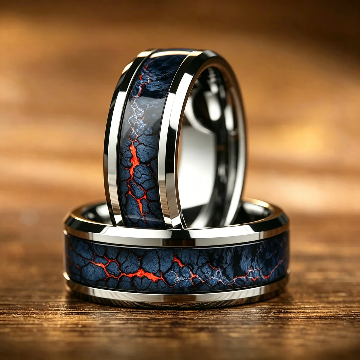 Fashion Men's Stainless Steel Rings Unique Flame Pattern Inlay Ring For Men Wedding Party Jewelry, Gift for Him Non-Fade
