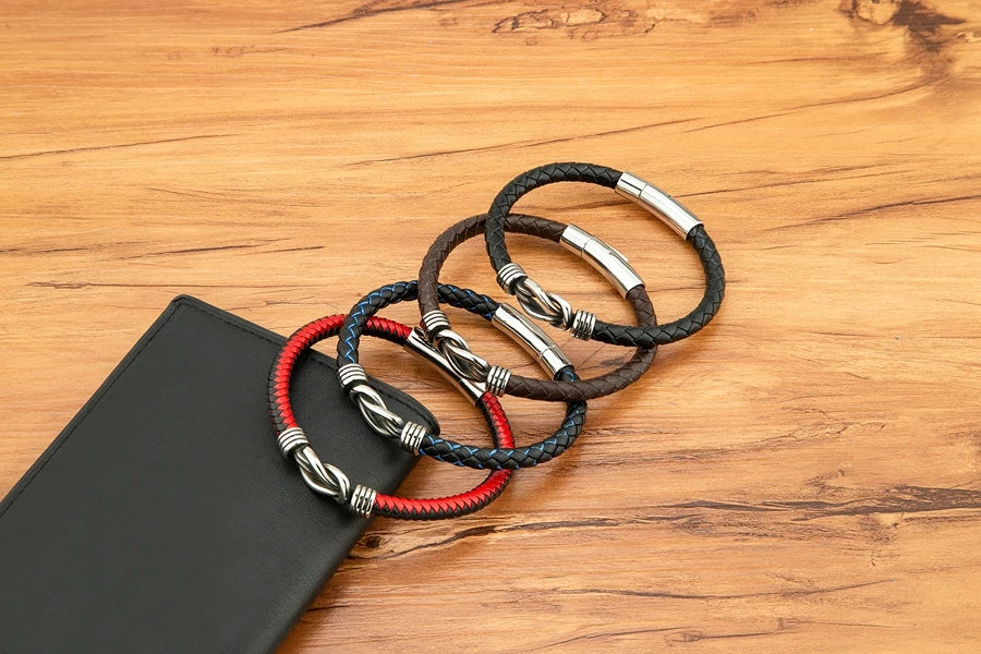 XQNI Fashion Men's Leather Bracelet Stainless Steel Irregular Accessories Commemorative Gifts for Charm Bangles Punk Jewelry