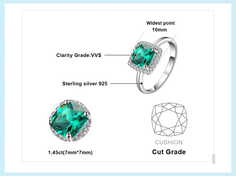 JewelryPalace Green Simulated Nano Emerald  925 Sterling Silver Rings for Women Halo Engagement Ring Statement Gemstones Jewelry