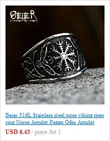 BEIER Stainless steel Thor Hammer Viking Amulet Viking Raven Ring Scandinavian Jewelry man Ring BR8-296