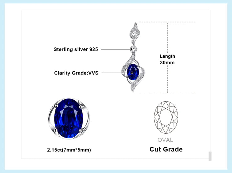 JewelryPalace Created Blue Sapphire 925 Sterling Silver Dangle Drop Earrings for Women Fine Jewelry