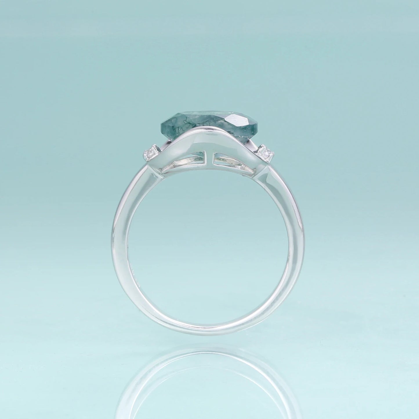 GEM'S BALLET  Birthstone Dainty Ring 8X10mm Oval 2.91Ct Natural Moss Agate Gemstone Ring in 925 Sterling Silver Gift For Her