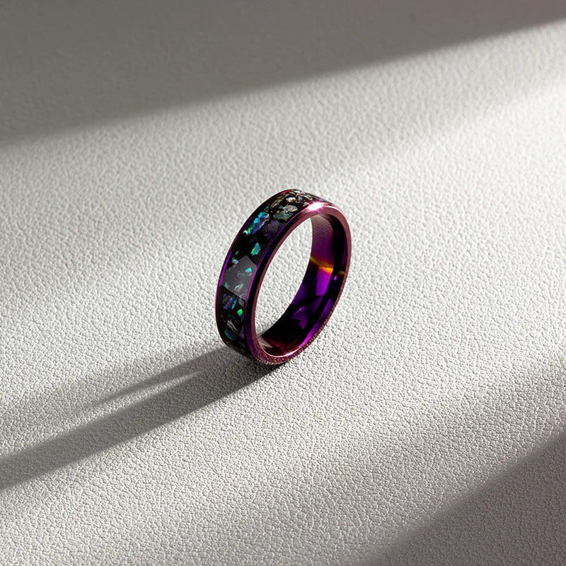 Fashion 8mm Purple Stainless Steel Rings For Men Women Inlay Colorful Abalone Shell Rings Men Wedding Band Jewelry Drop Shipping