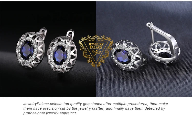 JewelryPalace Oval Cut Created Blue Sapphire 925 Sterling Silver Hoop Earrings for Women Fashion Statement Gemstone Jewelry